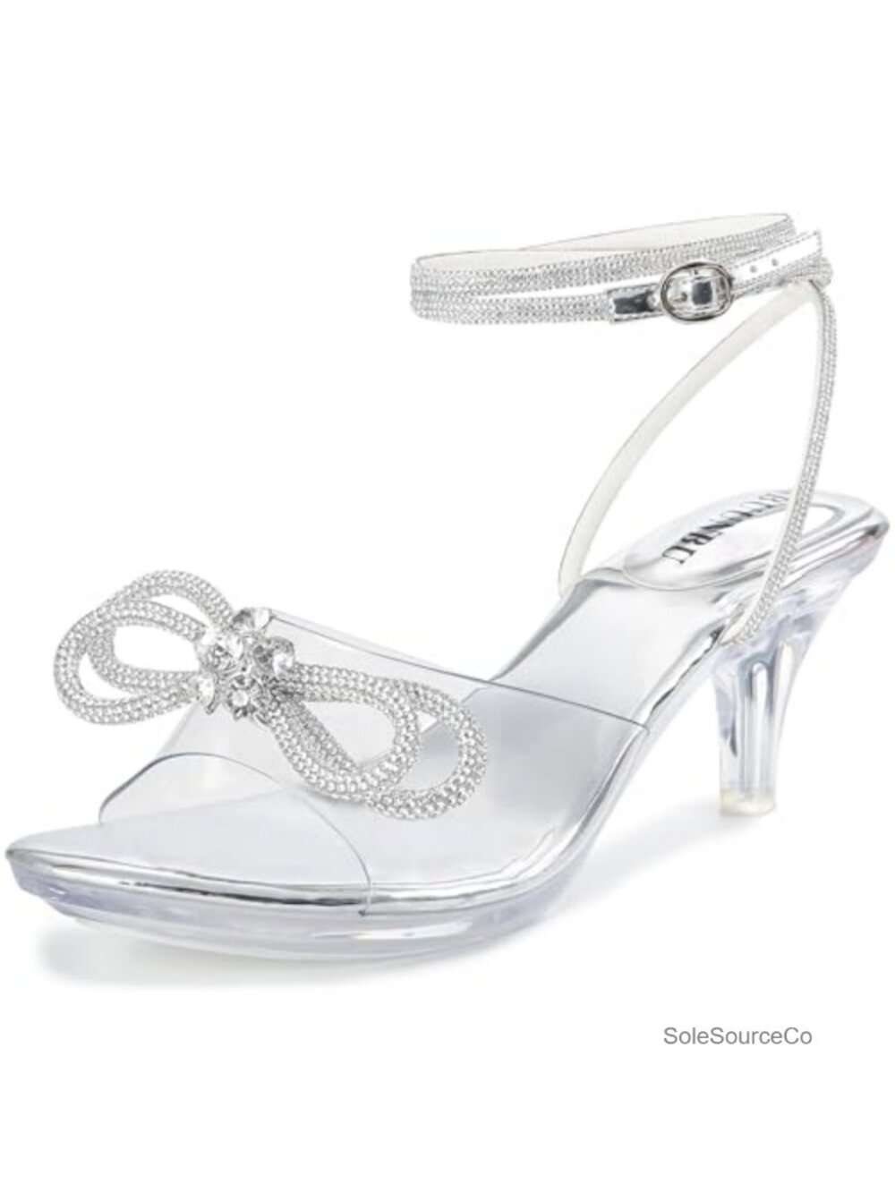 Rhinestone Bowknot Strappy Clear Heels Ankle Strap Platform Stiletto Sandals